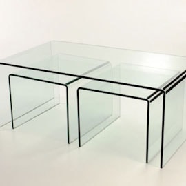 conjunto mesas vidro curvo transparente